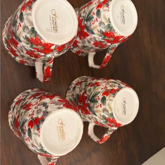 Poinsettia Chintz Swirl Baum Bros Formalities Floral Gold Rim Set Of 4 - Picture 4 of 4